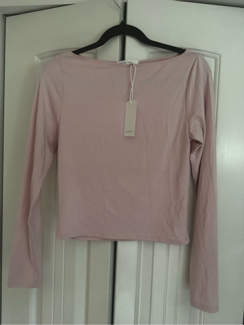 Antistar Long Sleeve Boatneck Tee in Pale Pink